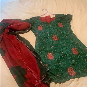 Pure silk sequin embroidered Indian suit